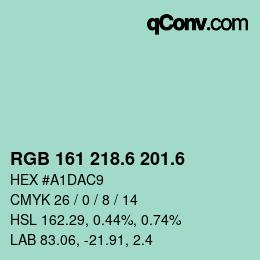 カラーコード: RGB 161 218.6 201.6 | qconv.com