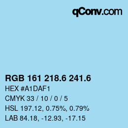 カラーコード: RGB 161 218.6 241.6 | qconv.com