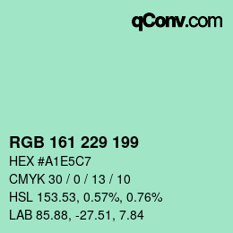 Color code: RGB 161 229 199 | qconv.com
