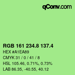 カラーコード: RGB 161 234.8 137.4 | qconv.com