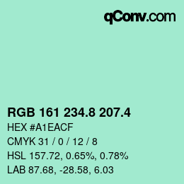 カラーコード: RGB 161 234.8 207.4 | qconv.com