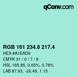 カラーコード: RGB 161 234.8 217.4 | qconv.com