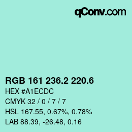 カラーコード: RGB 161 236.2 220.6 | qconv.com