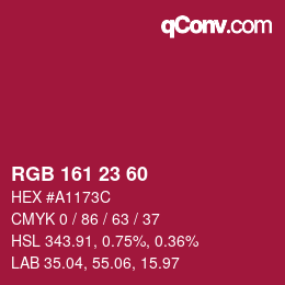 颜色代码: RGB 161 23 60 | qconv.com