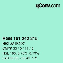 Color code: RGB 161 242 215 | qconv.com