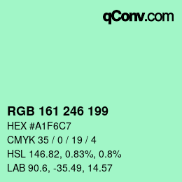 Color code: RGB 161 246 199 | qconv.com