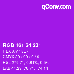 颜色代码: RGB 161 24 231 | qconv.com