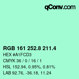 カラーコード: RGB 161 252.8 211.4 | qconv.com