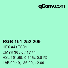 カラーコード: RGB 161 252 209 | qconv.com