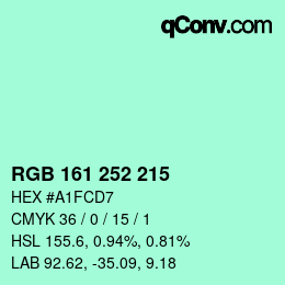 カラーコード: RGB 161 252 215 | qconv.com