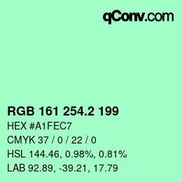 カラーコード: RGB 161 254.2 199 | qconv.com