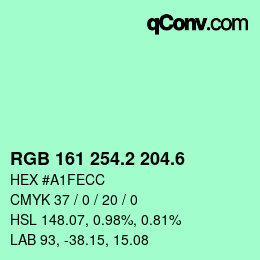 カラーコード: RGB 161 254.2 204.6 | qconv.com