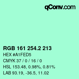 カラーコード: RGB 161 254.2 213 | qconv.com