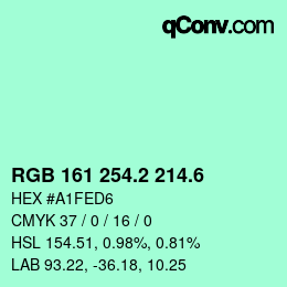 カラーコード: RGB 161 254.2 214.6 | qconv.com