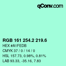 カラーコード: RGB 161 254.2 219.6 | qconv.com