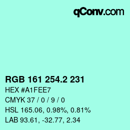 カラーコード: RGB 161 254.2 231 | qconv.com