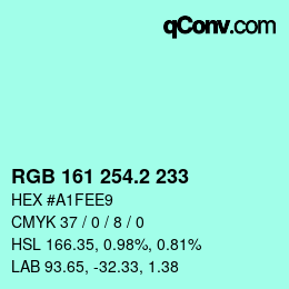 カラーコード: RGB 161 254.2 233 | qconv.com