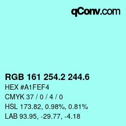 カラーコード: RGB 161 254.2 244.6 | qconv.com