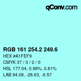 カラーコード: RGB 161 254.2 249.6 | qconv.com