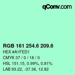 カラーコード: RGB 161 254.6 209.6 | qconv.com