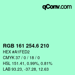 カラーコード: RGB 161 254.6 210 | qconv.com