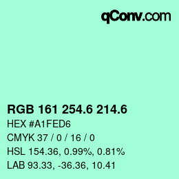 カラーコード: RGB 161 254.6 214.6 | qconv.com