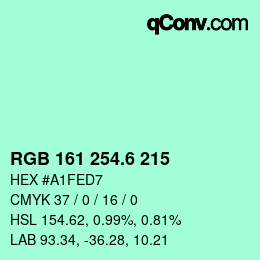 カラーコード: RGB 161 254.6 215 | qconv.com
