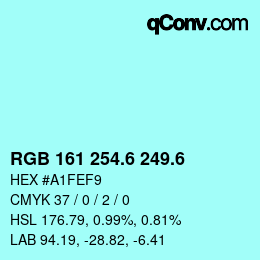 カラーコード: RGB 161 254.6 249.6 | qconv.com