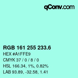 カラーコード: RGB 161 255 233.6 | qconv.com