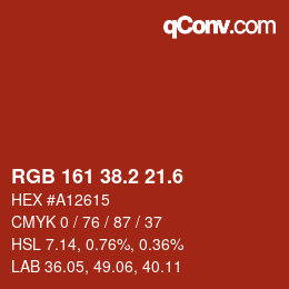 カラーコード: RGB 161 38.2 21.6 | qconv.com