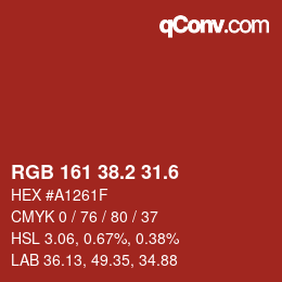 カラーコード: RGB 161 38.2 31.6 | qconv.com