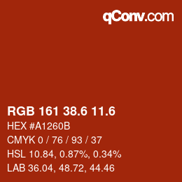 カラーコード: RGB 161 38.6 11.6 | qconv.com