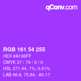 颜色代码: RGB 161 54 255 | qconv.com
