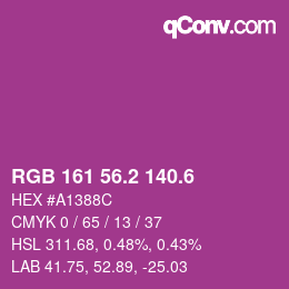 カラーコード: RGB 161 56.2 140.6 | qconv.com