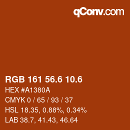 カラーコード: RGB 161 56.6 10.6 | qconv.com