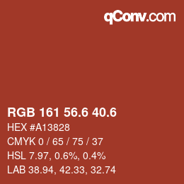 カラーコード: RGB 161 56.6 40.6 | qconv.com