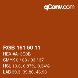 カラーコード: RGB 161 60 11 | qconv.com