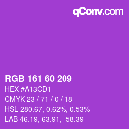 カラーコード: RGB 161 60 209 | qconv.com
