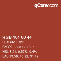 颜色代码: RGB 161 60 44 | qconv.com