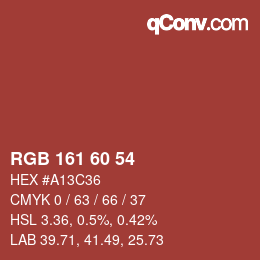 颜色代码: RGB 161 60 54 | qconv.com