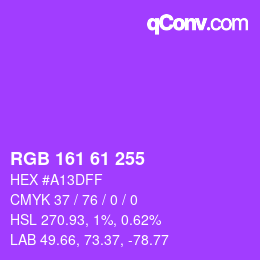 颜色代码: RGB 161 61 255 | qconv.com