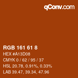 颜色代码: RGB 161 61 8 | qconv.com