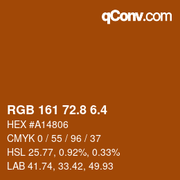 カラーコード: RGB 161 72.8 6.4 | qconv.com
