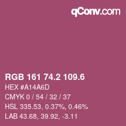 カラーコード: RGB 161 74.2 109.6 | qconv.com