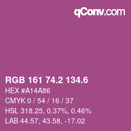 カラーコード: RGB 161 74.2 134.6 | qconv.com