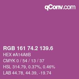 カラーコード: RGB 161 74.2 139.6 | qconv.com