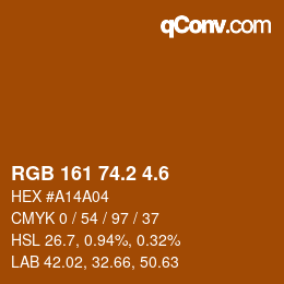 カラーコード: RGB 161 74.2 4.6 | qconv.com