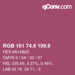 カラーコード: RGB 161 74.6 109.6 | qconv.com