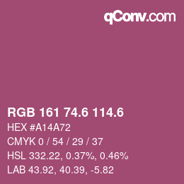 カラーコード: RGB 161 74.6 114.6 | qconv.com