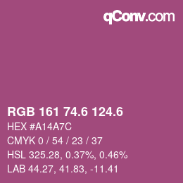 カラーコード: RGB 161 74.6 124.6 | qconv.com